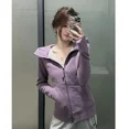 thumbnail image 2 of Sudadera con capucha y cremallera para mujer, color morado, estilo coreano informal, 2 of 5