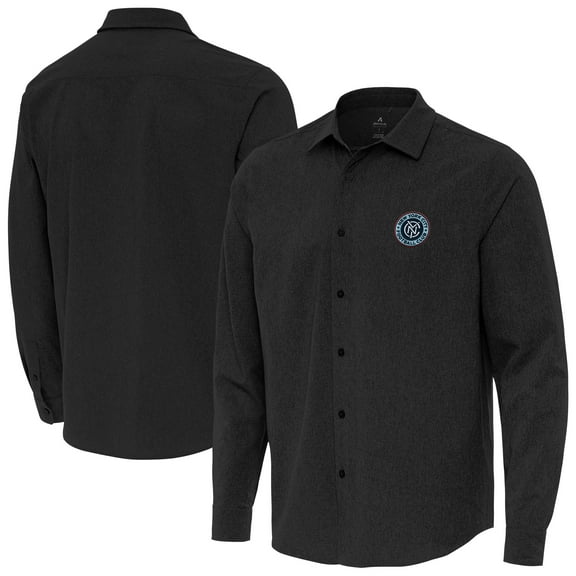 Men's-Antigua  Black New York City FC Exposure Woven Long Sleeve Button-Up Shirt