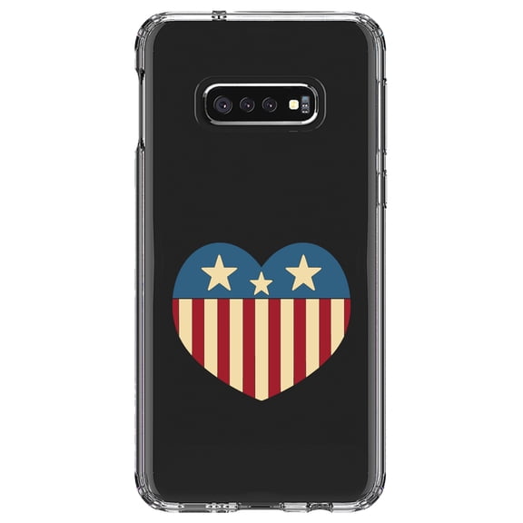 DistinctInk Clear Shockproof Hybrid Case for Samsung Galaxy S10e (5.8" Screen) - TPU Bumper Acrylic Back Tempered Glass Screen Protector - USA Heart Flag Red White & Blue