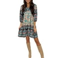 thumbnail image 3 of Women Summer Casual Bohemian Dress Ethnic Style Floral Print V-Neck Puff Sleeve Dress Short Dress, 3 of 6