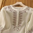 thumbnail image 4 of MIXUE Womens Summer Tops Floral Embroidered Round Neck Long Sleeve Fashion Casual Shirts For Women T-shirts Sportwear,Beige,XXXL, 4 of 6