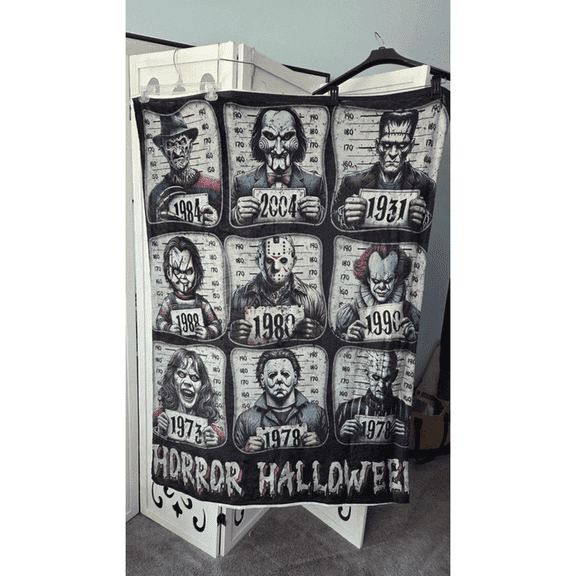 Halloween Vintage Spooky Characters Throw Blanket, Premium Soft Gothic Home Decor, Cozy Novelty Fall Blanket (Medium)