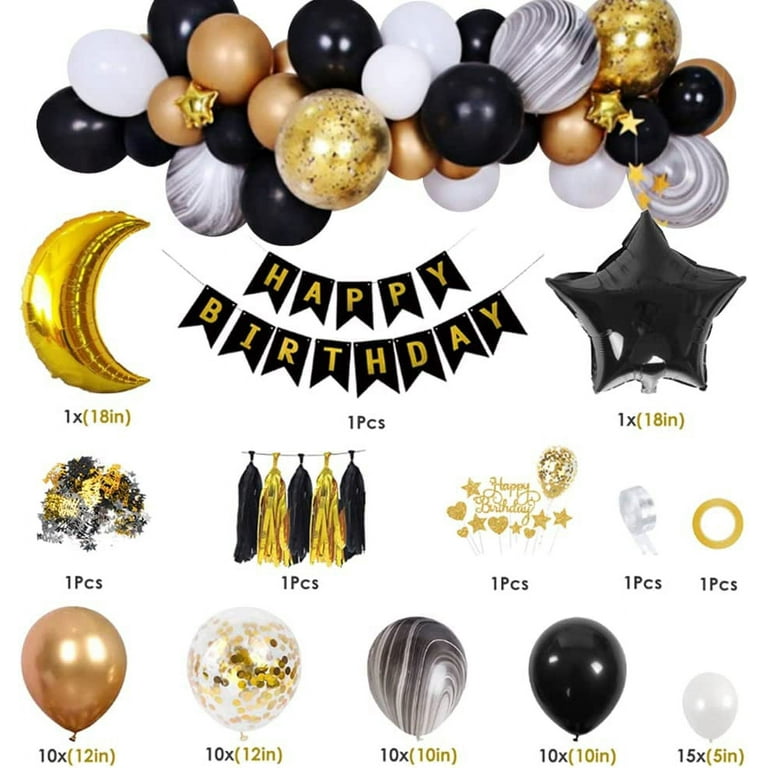 AOWEE Black and Gold Party Decorations Happy Birthday Confetti