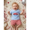 thumbnail image 6 of BemeyourBBs Toddler Baby Boy 4th of July Outfit Patriot Independent Day Clothes Letter Truck Embroidery Short Sleeve T Shirt Elastic Waist Plaid Shorts Set Fourth of July 2 Piece Summer Outfit, 6 of 9