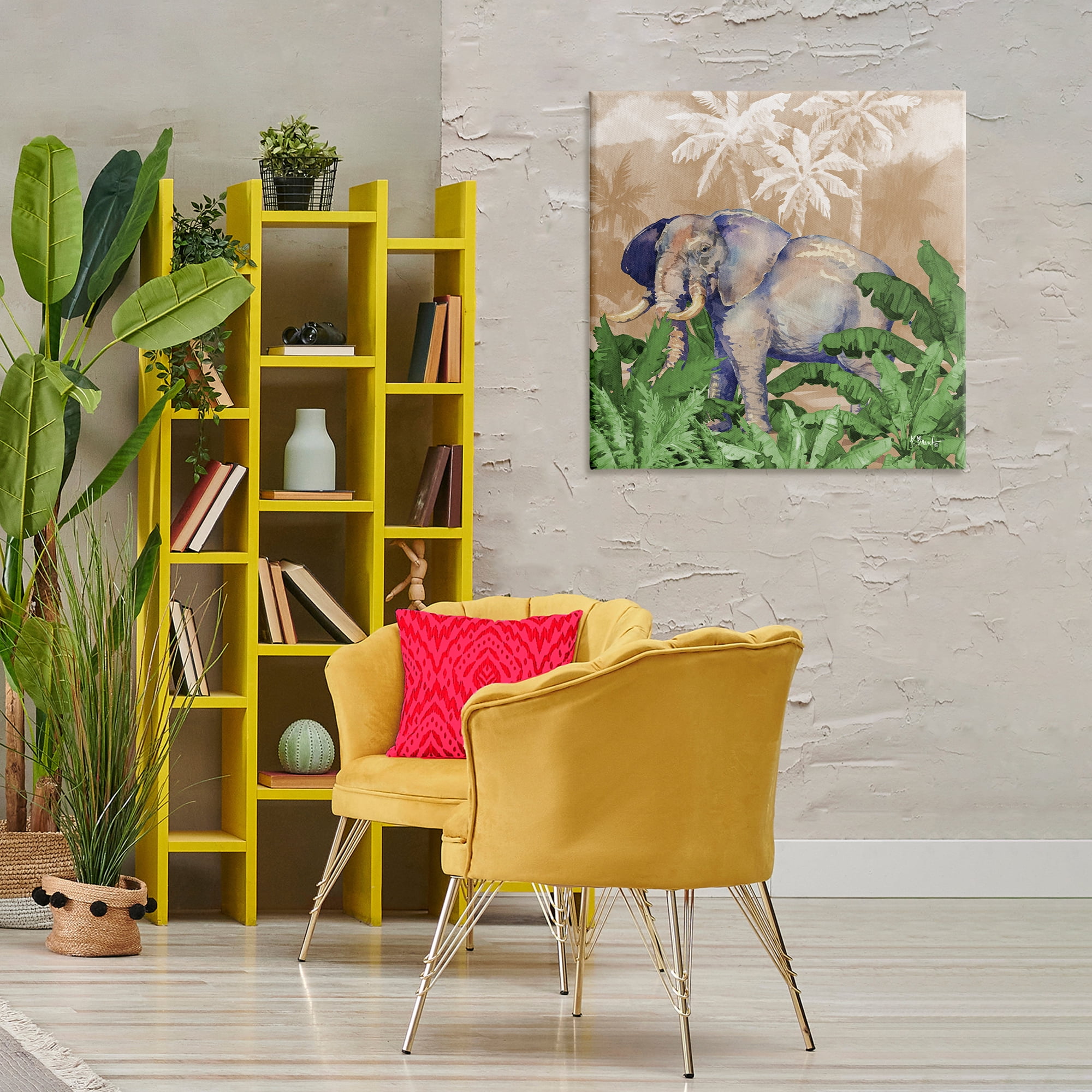 Stupell Industries Jungle Life Elephant Animals & Insects Painting Gallery Wrapped Canvas Art Print Wall Art, 30 x 30