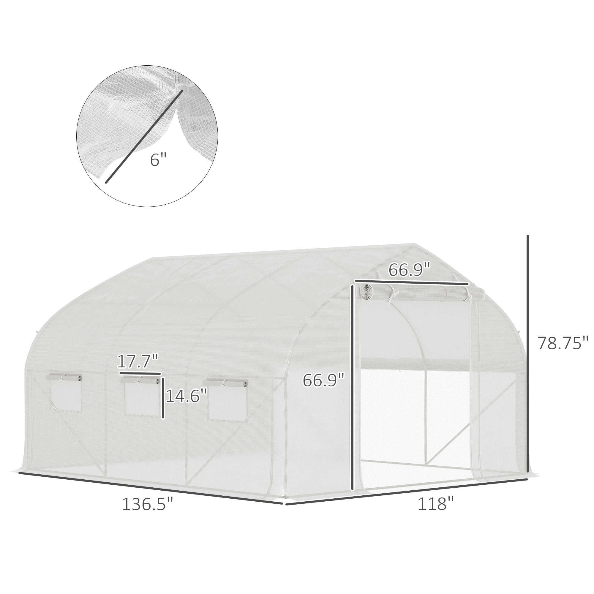Outsunny Tunnel Greenhouse w/ Mesh Door & Roll-up Sidewalls Hot House White