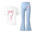 thumbnail image 5 of oqasdz Stylish Girls Casual Outfit with Bow Print and Flared Leg Pants 2 Piece for Kids and Toddler Comfy Daily Wear, 5 of 5