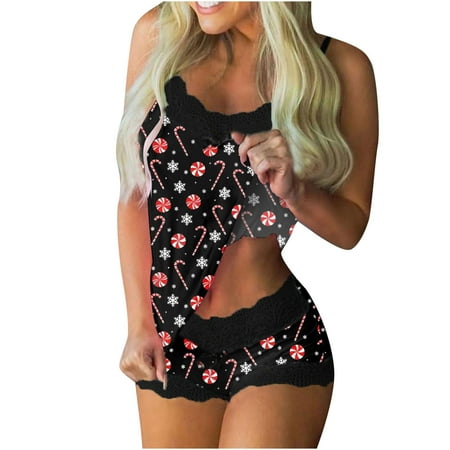 

Lingerie for Womens Sexy Lace Cami Top and Short Pajama Sets 2 Pieces Casual Sleepwear Suit Underwear