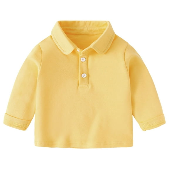 Staki Polo Shirts for Boys Cotton Kids Long Sleeve Polo Shirt Soft Stretch Fabric(Yellow,1-2 Years)