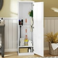 thumbnail image 2 of Homiflex Broom Closet Storage Cabinet, Wooden Garage Cabinet with Hooks and Shelf, Slim Utility Closet Broom Storage Cabinet for Cleaning Tool Mop, White, 2 of 9