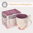 thumbnail image 6 of Christian Art Gifts Coffee and Tea Scripture Mug with Ceramic Spoon Set for Women: Be Still and Know - Psalm 46:10 Inspirational Bible Verse Message Hot & Cold Beverage, Purple/White Floral, 12 oz., 6 of 6