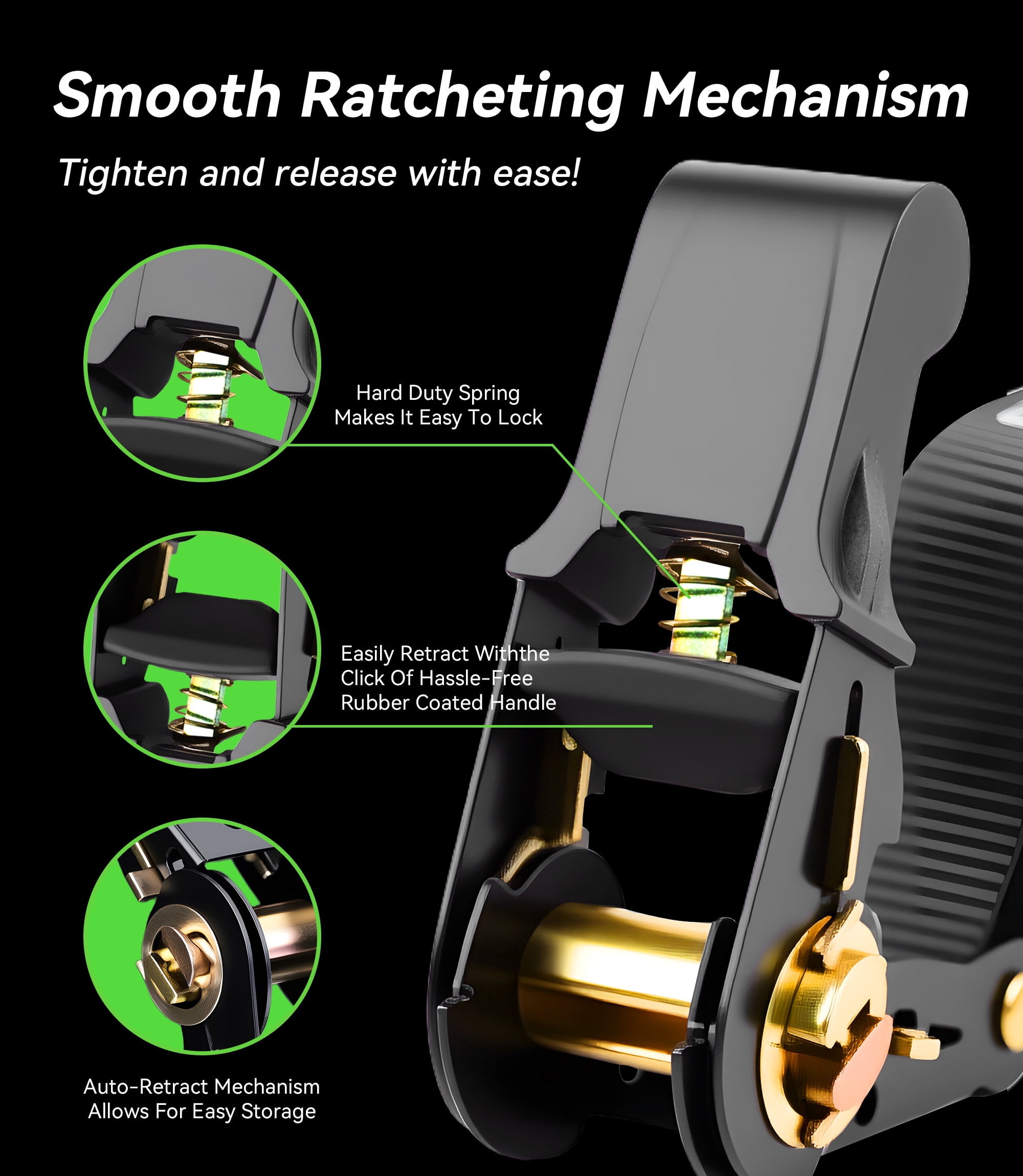 FLORAY 1" x 15' Heavy Duty Ratchet Strap with S Hooks, 4 pack - 2,200lbs Break Strength, Retractable CargoTie Down Ratcheting for Trucks and Trailers