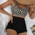 thumbnail image 2 of WREESH Womens Two Piece Swimsuit Cami Top Shorts Fashion Leopard Printed Casual Backless Split High Waist Beach Bikinis Swimsuit Sets Bathing Suit Black, 2 of 7