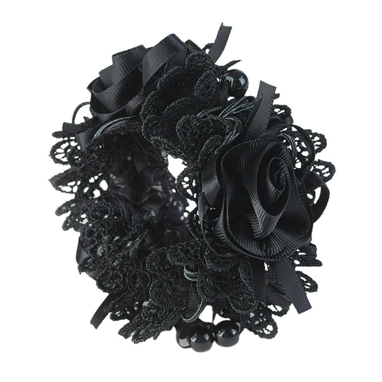 Lystrfac Mesh Black Hair Ribbon Scrunchies for Women Girls Pearl Hair Rope  Elastic Hair Band Elegant Female Hair Accessories