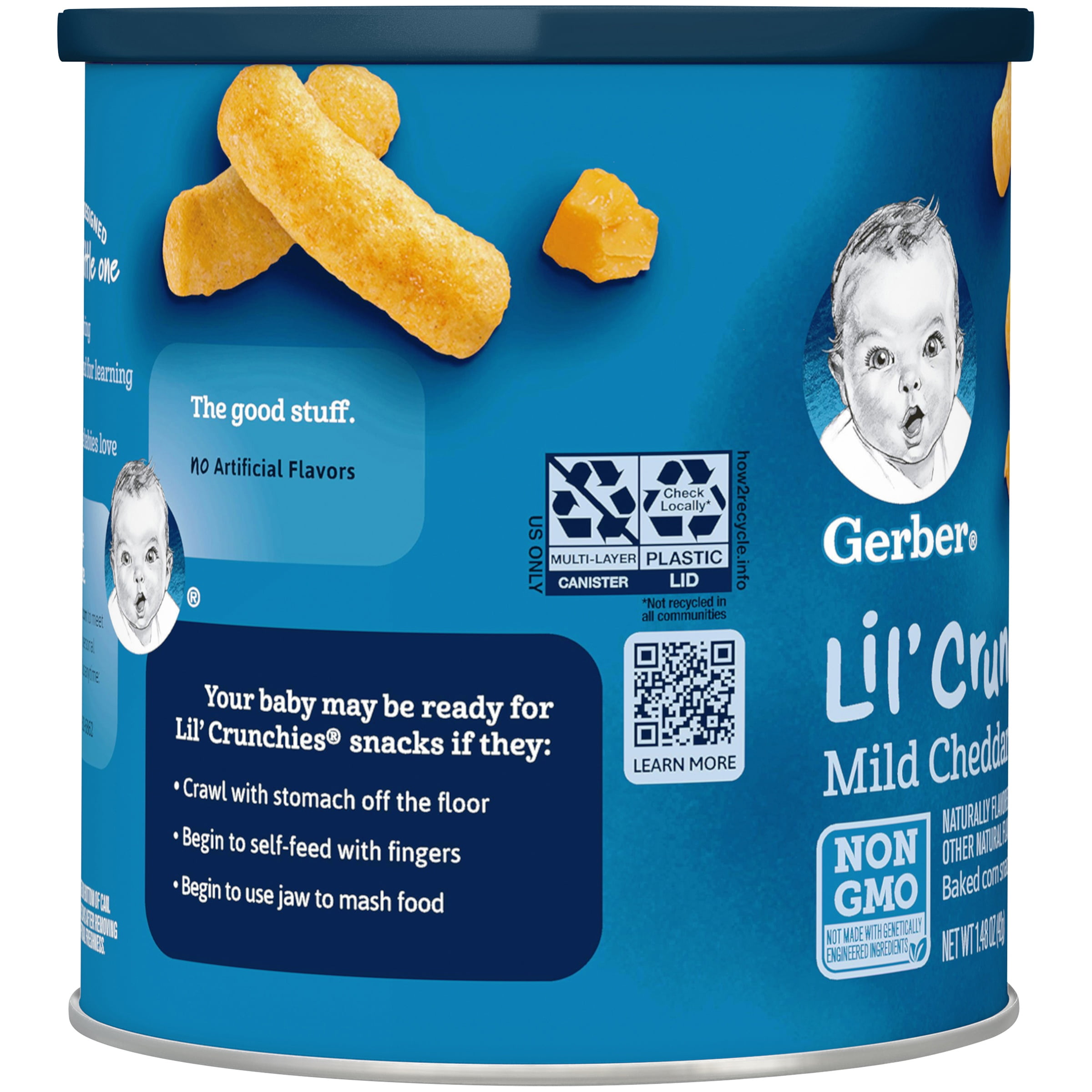 Gerber Lil' Crunchies Baked Corn Snack, Mild Cheddar, 1.48 oz. Canisters (Pack of 6)