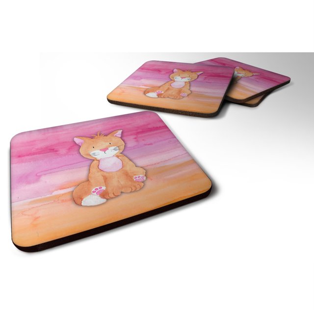 ""Caroline'S Treasures Orange Cat Watercolor Decorative Coasters, 3.5, Multicolor""