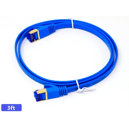 QualGear RJ45 Cat 7 Ethernet Patch Cable  10Gpbs High-Speed Cable  600MHz  Triple-Shielded  Flat  3 Feet  Blue price history on PriceWatchPro