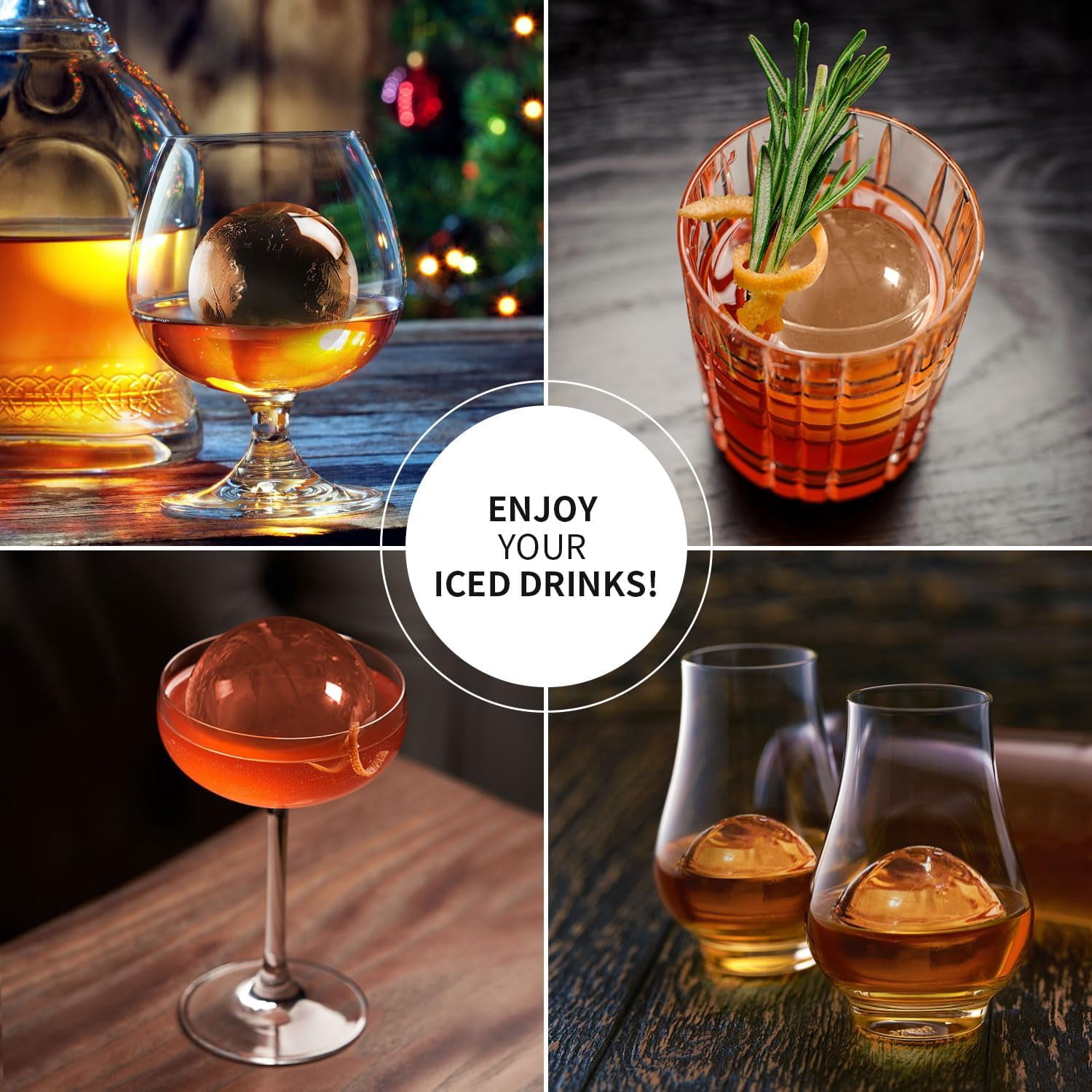Clear Ice Ball Maker for Whiskey:  Circle Ice Cube Tray Make 2Inch Ice Sphere - Clear Ice Cube Maker for Old Fashioned Bourbon Whisky