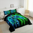 thumbnail image 4 of Feelyou 3D Game Console Bedding Comforter Set for Kids, Blue Green Stripes Abstract Twin Comforter Sets, Video Game Controller Reversible Bedding Set, Microfiber Bedroom Decor, 2 Pieces, 4 of 9