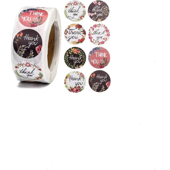 1000 Pcs 1inch Thank You Stickers 8 Floral Designs Thank You Stickers for Packaging Thank You Stickers for Small Business Thank You Label Stickers Self-Adhesive Labels Colorful DIY