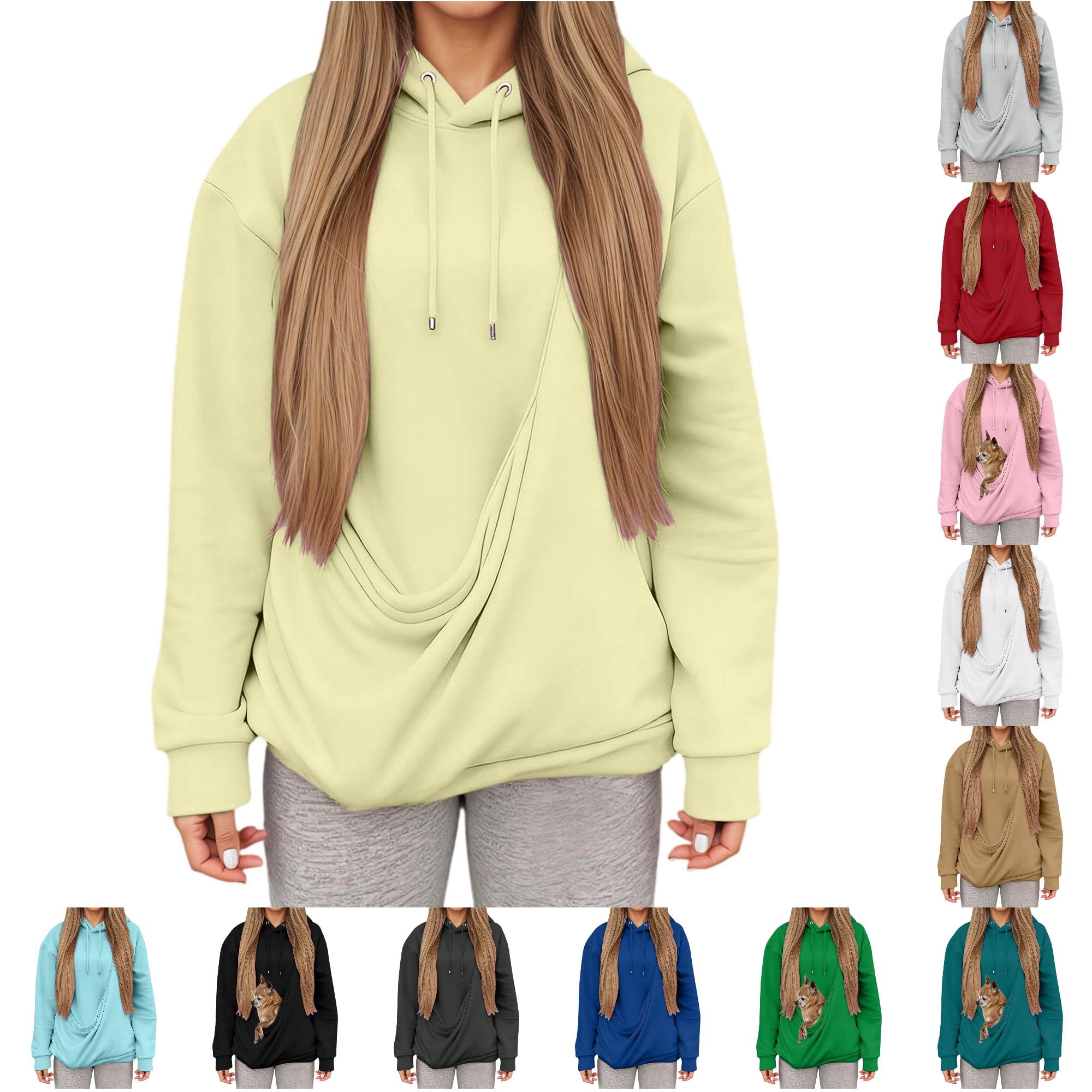 FYDUU Pet Pouch Hoodies for Women Fall Winter Hooded Sweatshirts with Large Pocket Cute Pet Carriers Sweatshirt Pullover Tops