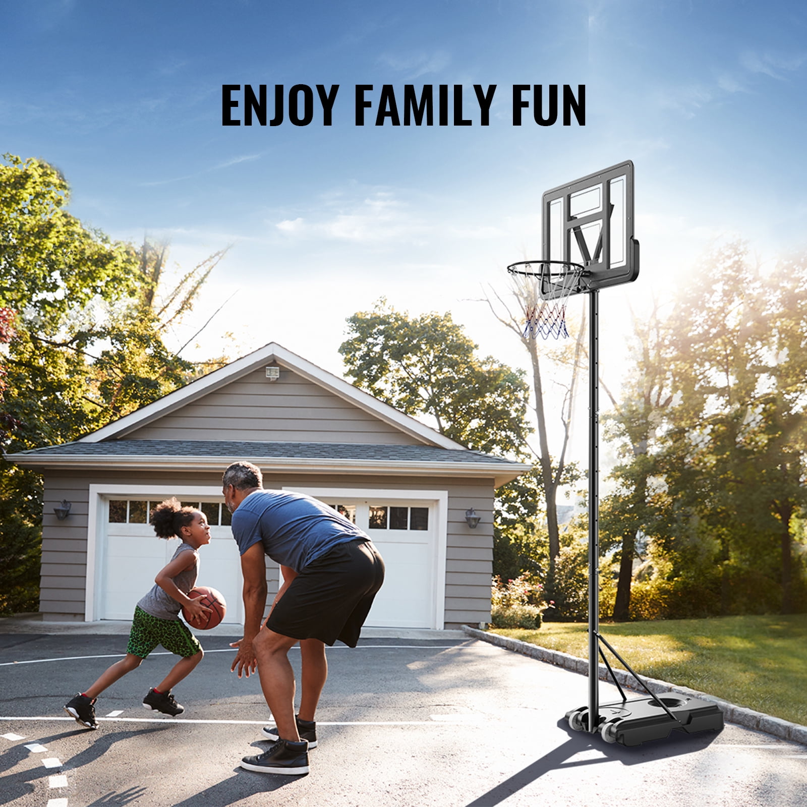 KFFKFF 4-10ft Adjustable Basketball System with 44" Shatterproof Backboard