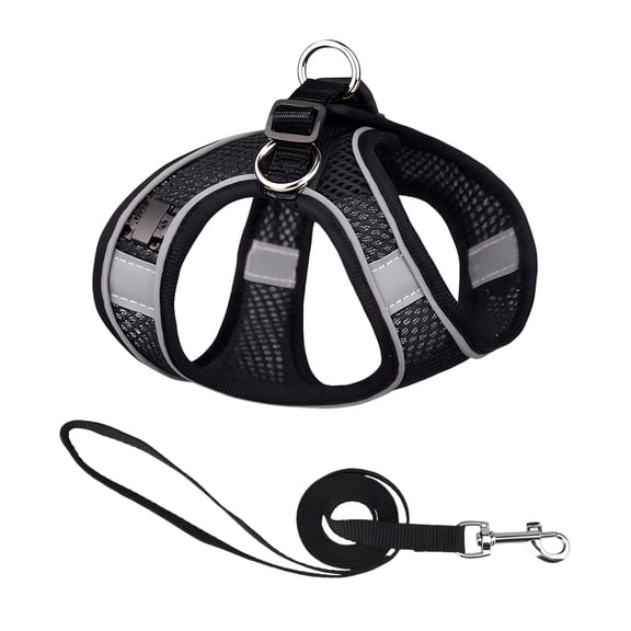 Black XS Cat Harness and Leash Set, Adjustable Vest Style Reflective Soft Mesh Design, Lightweight 0.4 lbs for 5.5-7.7 lbs Small Cats, 11.8-13.4 in Chest for Comfortable Puppy Daily Walks