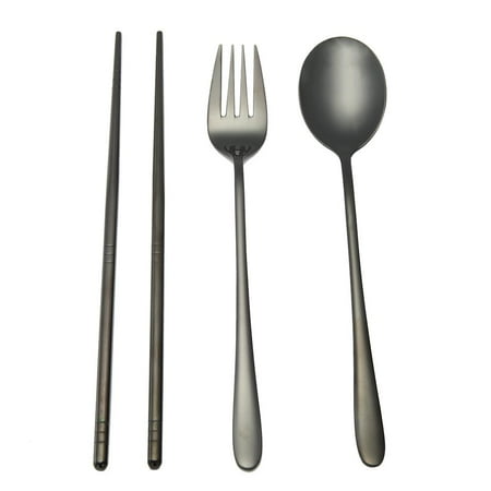 

Tiyuyo 4pcs Stainless Steel Tableware Set Spoon Fork Chopsticks Gifts (Black)