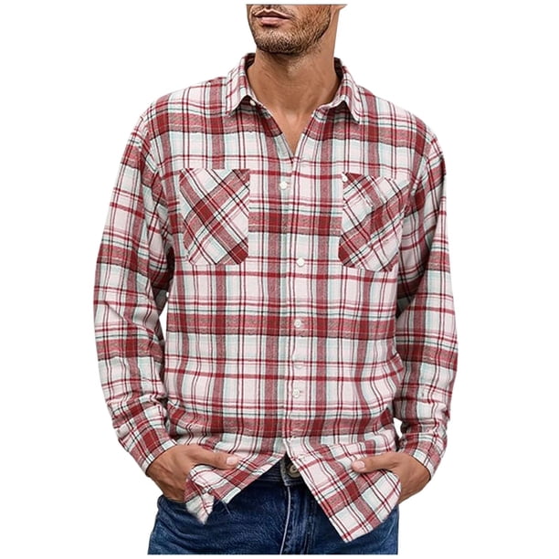 pstuiky camisas de manga larga para hombre, Camisa de manga larga a cuadros con botones para hombre, informal y de moda, con solapa. Camisa de manga larga con solapa para hombre. xl