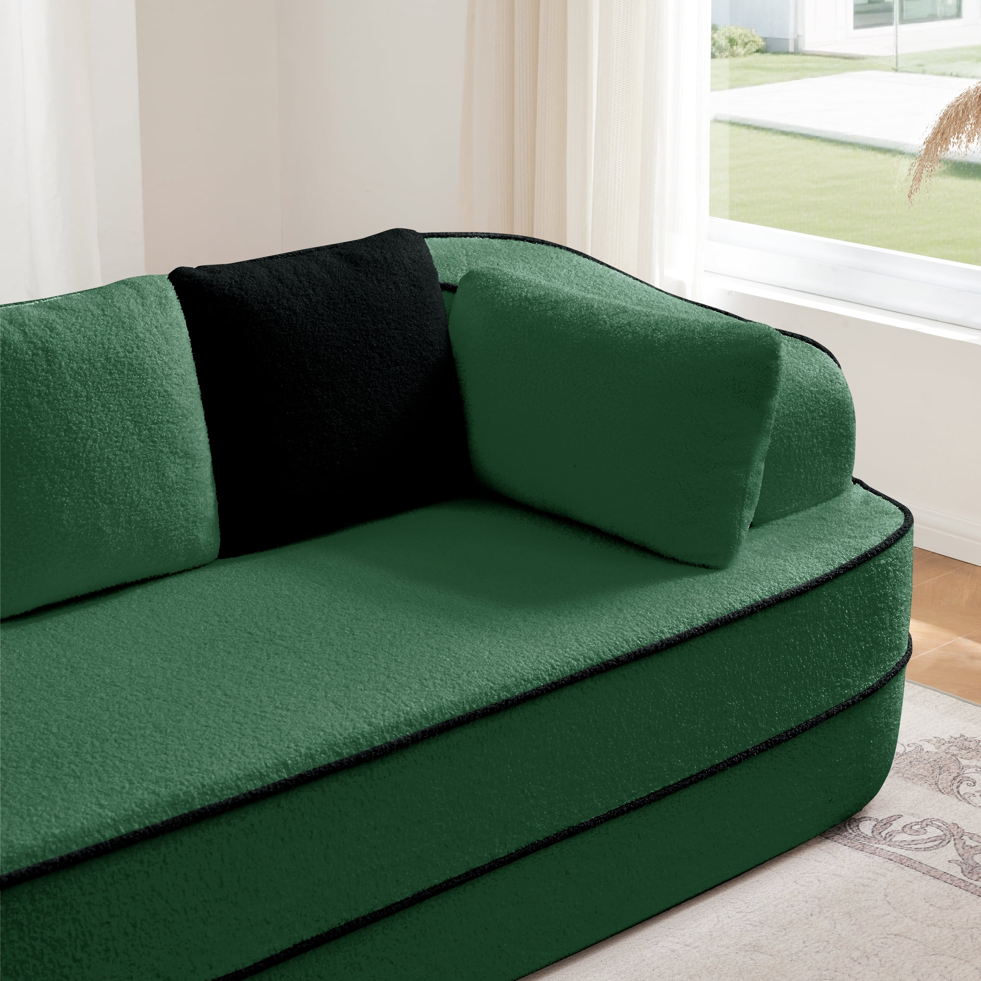 Aukfa 106" 2-Piece Modular Sectional Sofa for Living Room, Right Chaise, Plush Teddy Velvet, Green