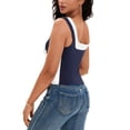thumbnail image 3 of ATHLECHIC Camiseta sin mangas de cuello cuadrado para mujer, top corto de verano con bloques de color, M Azul oscuro, 3 of 5