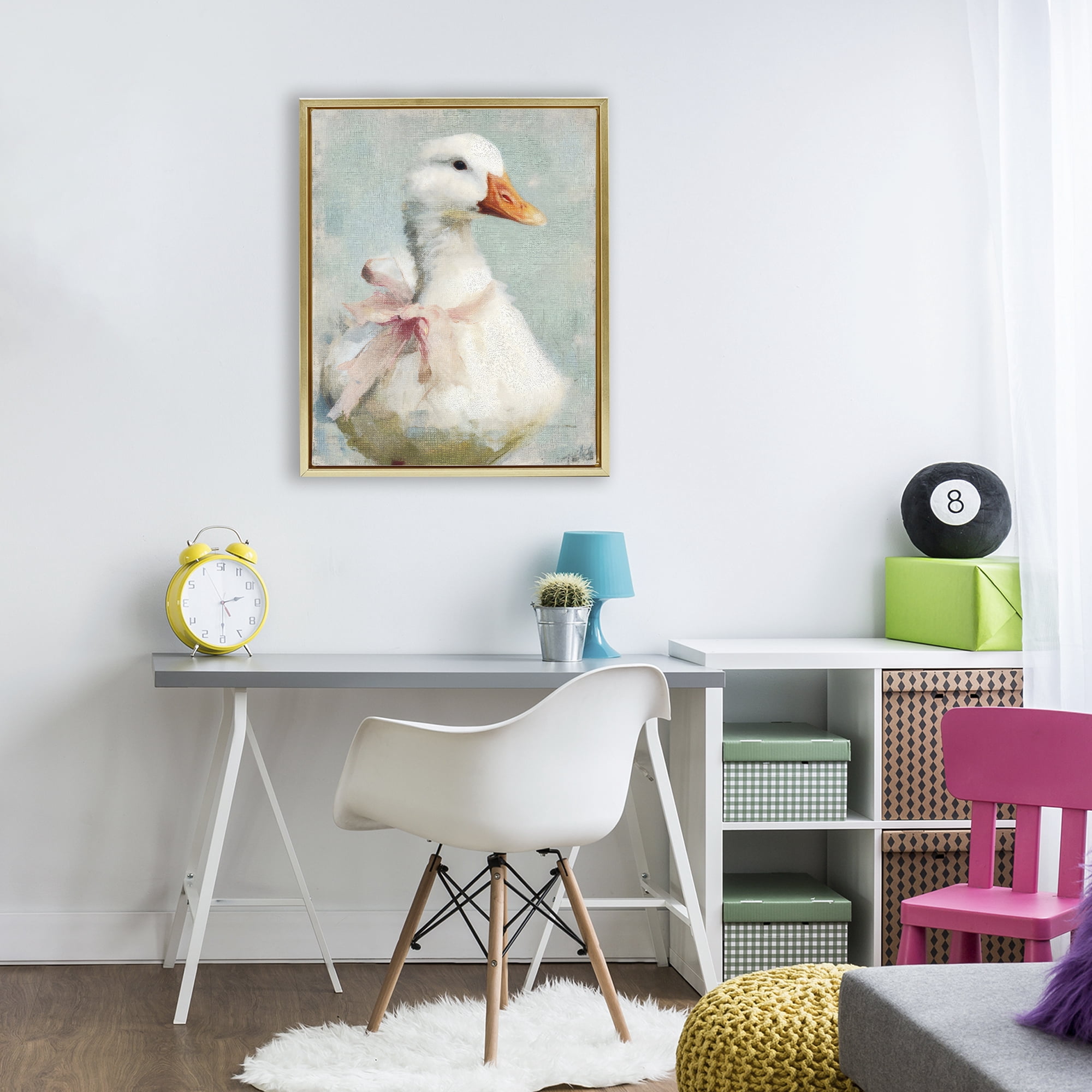 Stupell Industries Soft Pink Bow Goose Gold Framed Floater Canvas Wall Art, design by LSR Design Studio