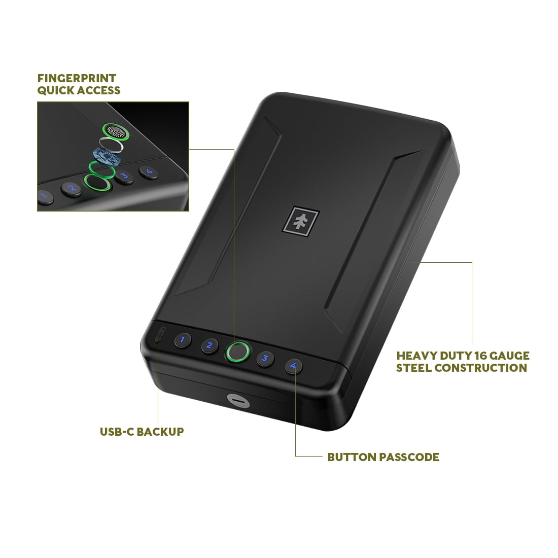 Swiss Tech Wächter 100 Portable Biometric Safe with Fingerprint, USB-C & Steel Cable