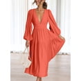 thumbnail image 3 of xiaxaixu Robe Longue Femme Couleur Unie Col en V Manches Longues Grande Balançoire Robe Boho Mode Printemps Automne Décontractée Ample Robe de Vacances, 3 of 6