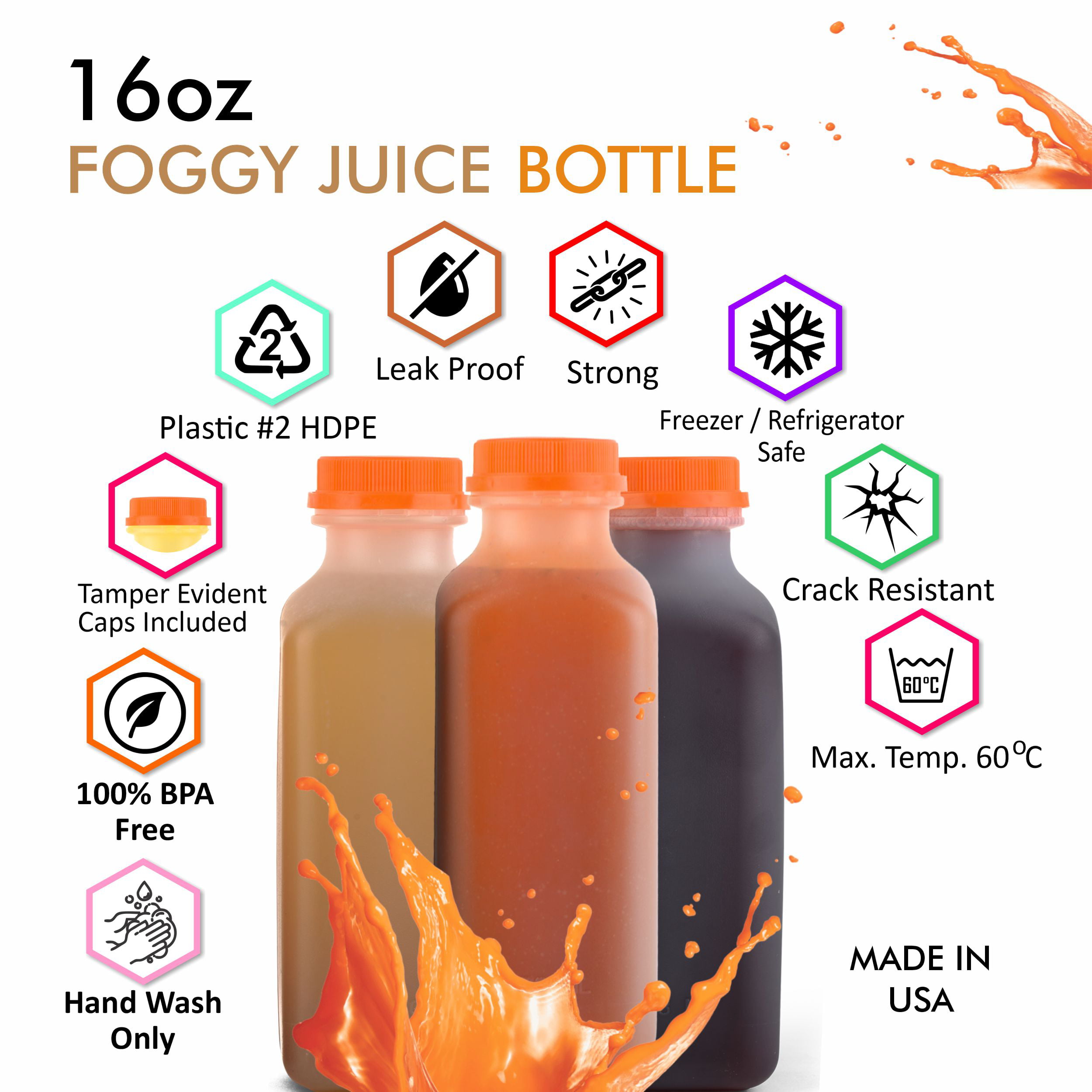 Ruckae 16oz 10 Pack Juice Bottles, Glass Bottles with Lids, Smoothie Cup  Lids and Straws, Water Bott…See more Ruckae 16oz 10 Pack Juice Bottles,  Glass