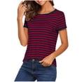 thumbnail image 2 of Sokhug Round Neck Striped Short Sleeve Women's T Shirt Casual Loose Fit Lightweight Summer Tee Soft Comfy Basic Summer Blouse, 2 of 6