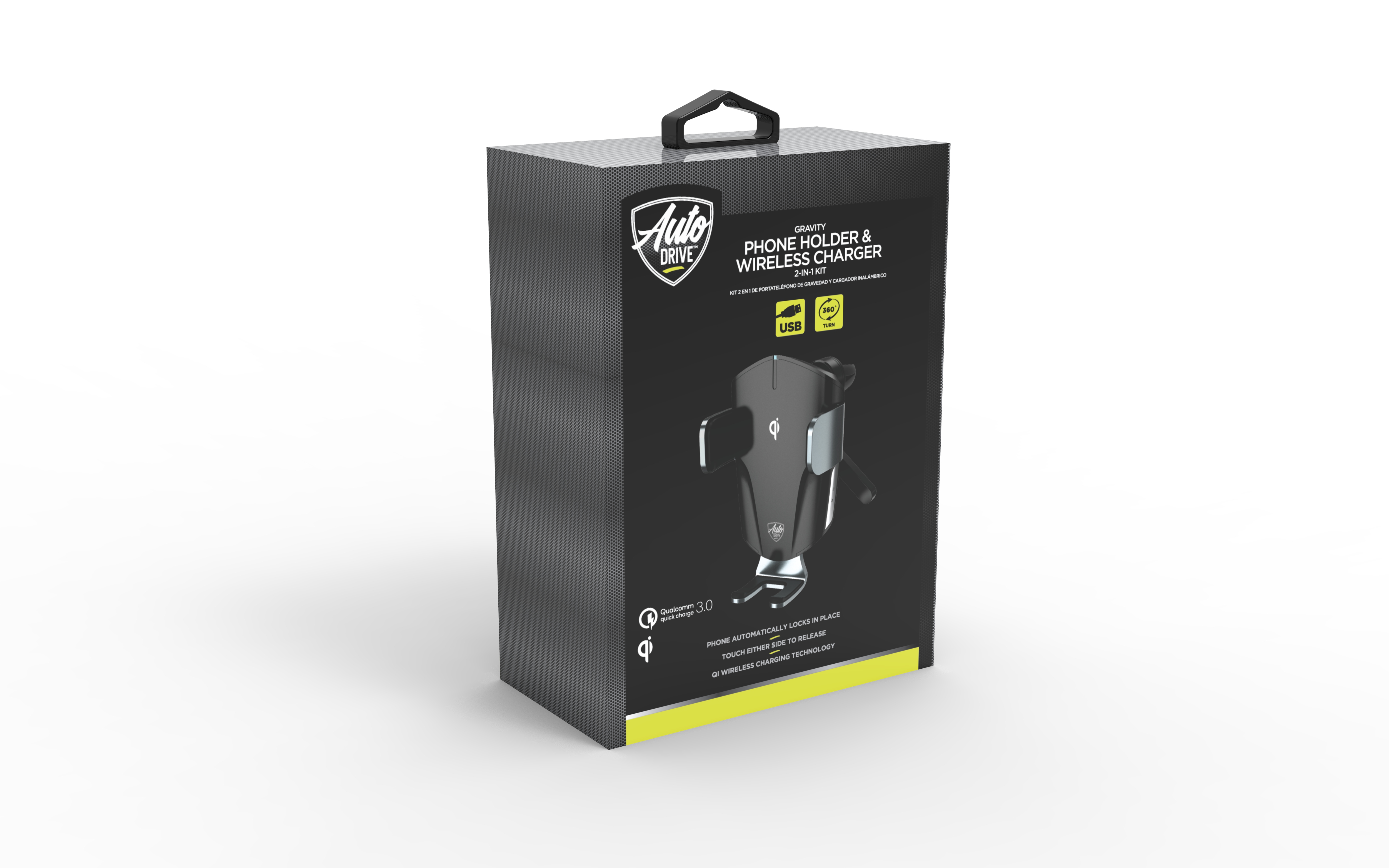 AUTO DRIVE SILVER VENT MOUNT  WIRELESS CHARGER, AUTO-CLAMPING, COMPATIBLE WITH QI-ENABLED PHONES