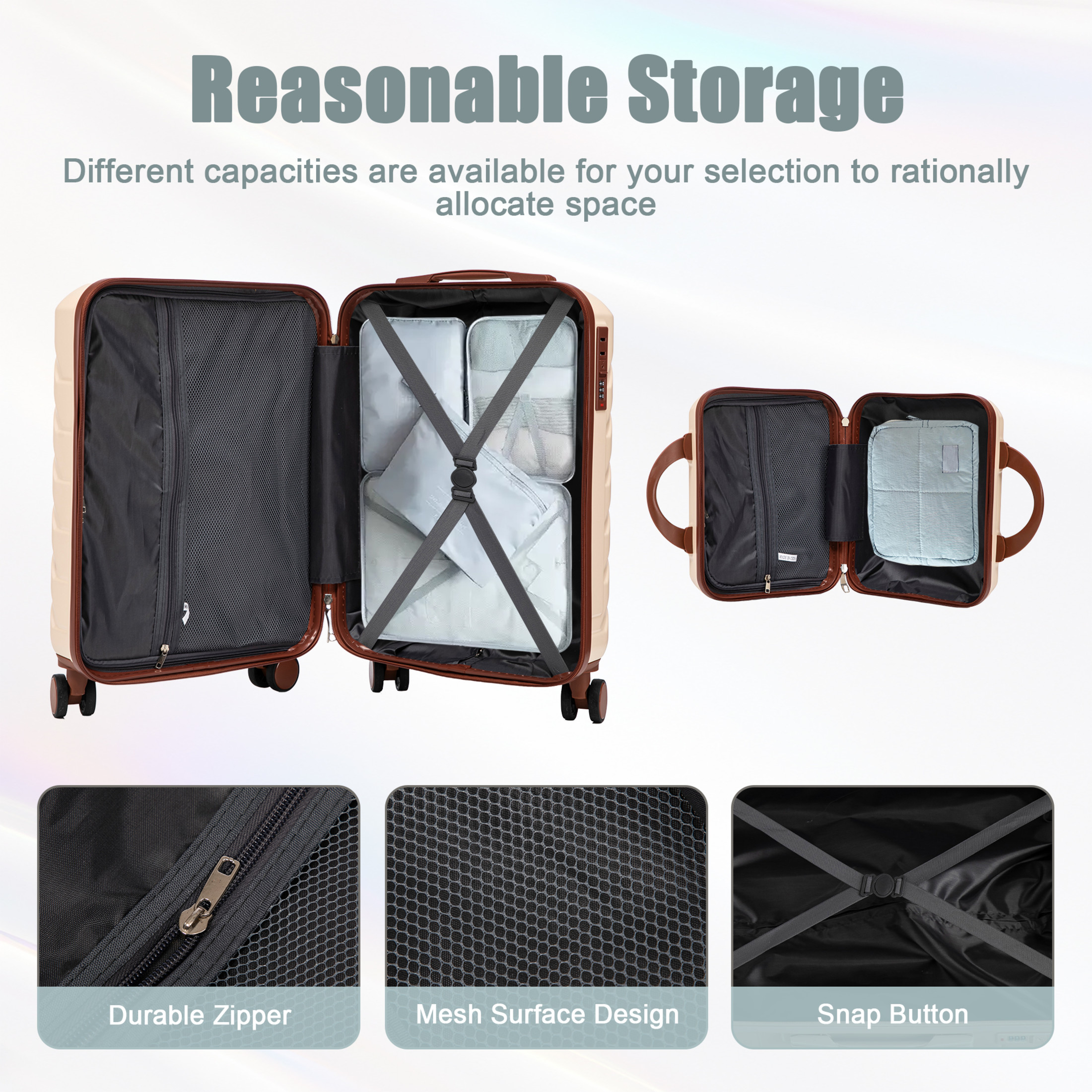 Noble House Lorven 2-Piece ABS Spinner Luggage Set, 20" Carry-On Suitcase and Cosmetic Case, Combination Lock, Beige