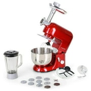 Klarstein Lucia Rossa 5 Qt 6-Speed Stainless Steel Kitchen Stand Mixer w/ Blender, Pasta Maker, Meat Grinder, & Sausage Attachments, Red
