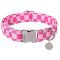 Dog Collar for Summer,Cute Pink Plaid Dog Collar,Cotton Puppy Collar with Adjustable Metal Buckle for Small,Medium,Large Girl Boy Dog