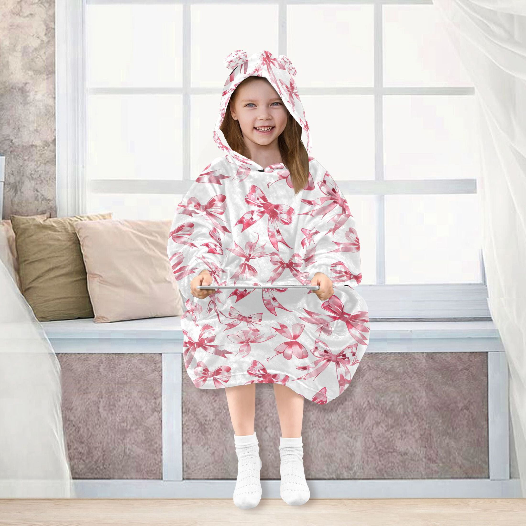 joogoo Blanket Hoodie for Bows Pink Oversize Sweatshirt 3-14 YR L