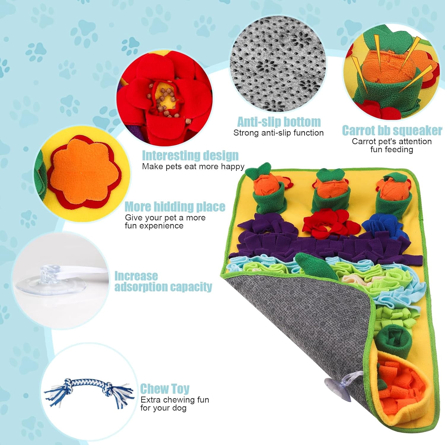 Snuffle Mat for Dogs Large Breed - 32'' X 20'' Washable Durable Sniff Mat for Slow Feeding Training, Enrichment Puzzle Toy for Mental Stimulation & Stress Relief Blue-Yellow