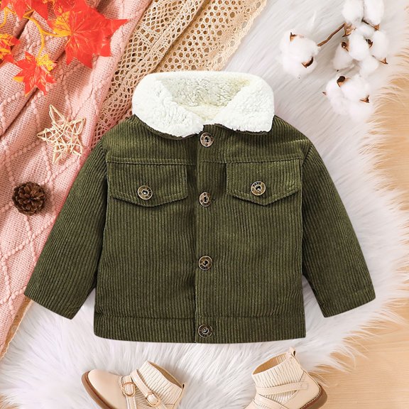 Corduroy Jacket Boys Lined Thickened Coat with Buttons Casual Winter Warm Comfortable Windproof Outerwear