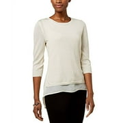 NY Collection Petite Layered-Look Chiffon-Hem Sweater (Crystal, PL)