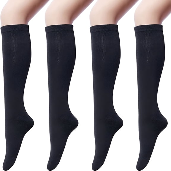 TELOLY 4 Pairs Women's Cotton Knee High Socks, Casual Solid Knit Knee Socks Black Knee High Socks