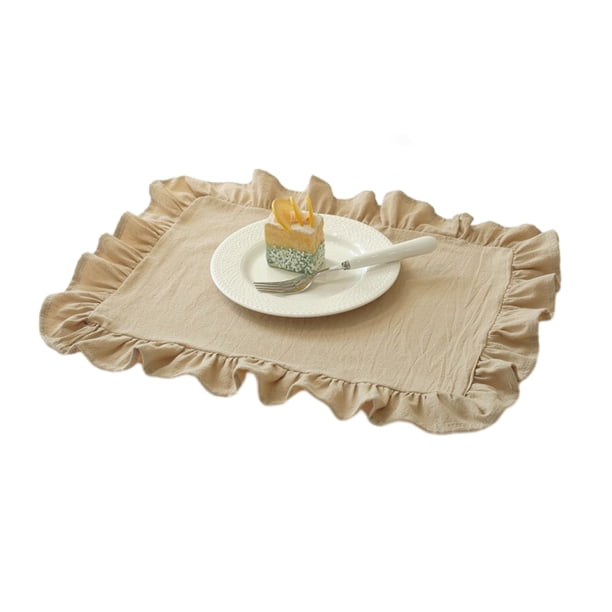 Mantel individual de cocina cuadrado y redondo de algodón lavado con bordes plisados, resistente al calor, para comedor, hogar, cocina, fiestas.