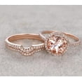 thumbnail image 2 of 2 carat Real Morganite and Man made diamond moissanite Trio Ring Set with One Engagement Ring and 2 Wedding Bands with 18k Gold Plating, 2 of 5