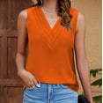 thumbnail image 6 of dazeni Elegant Pleated Tank Tops Womens Deep V Neck Sleeveless Camisole Plus Size Basic Shirts Casual Dressy Blouses Summer Work Business Office Tee Orange 5X-Large, 6 of 7