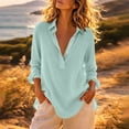 thumbnail image 2 of SETOOFF Womens Long Sleeve Tops Blouses Lapel Collar Half Button Henley Curved Hem Loose Casual Shirts Women Spring Summer Office Travel Daily Outfit, 2 of 6