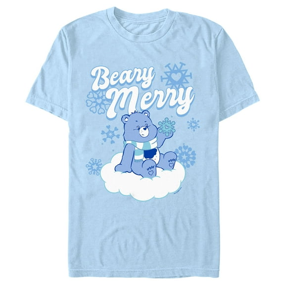 Men's Care Bears Christmas Grumpy Bear Beary Merry  Graphic Tee Light Blue Medium